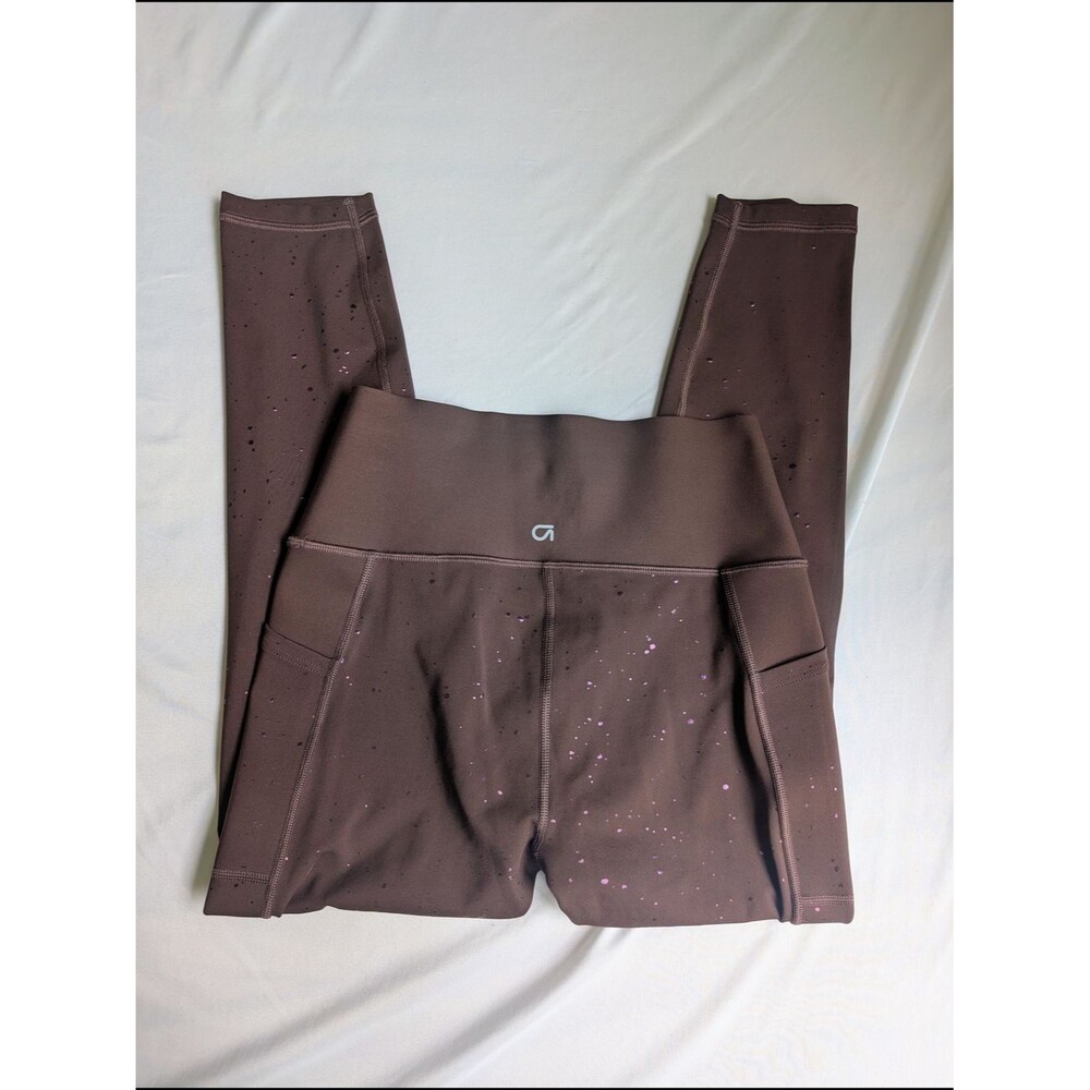 GapFit Sculpt Revolution High-Waist Brown Cropped Leggings Pink Splatter